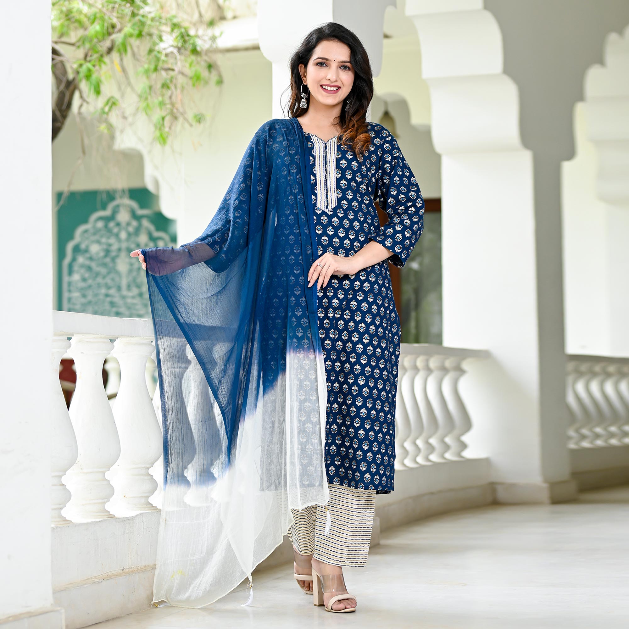 Blue Gorgeous Floor Lenght Kurti With Embroidery And Mirror Work, Size: Xl  at Rs 460 in Pune